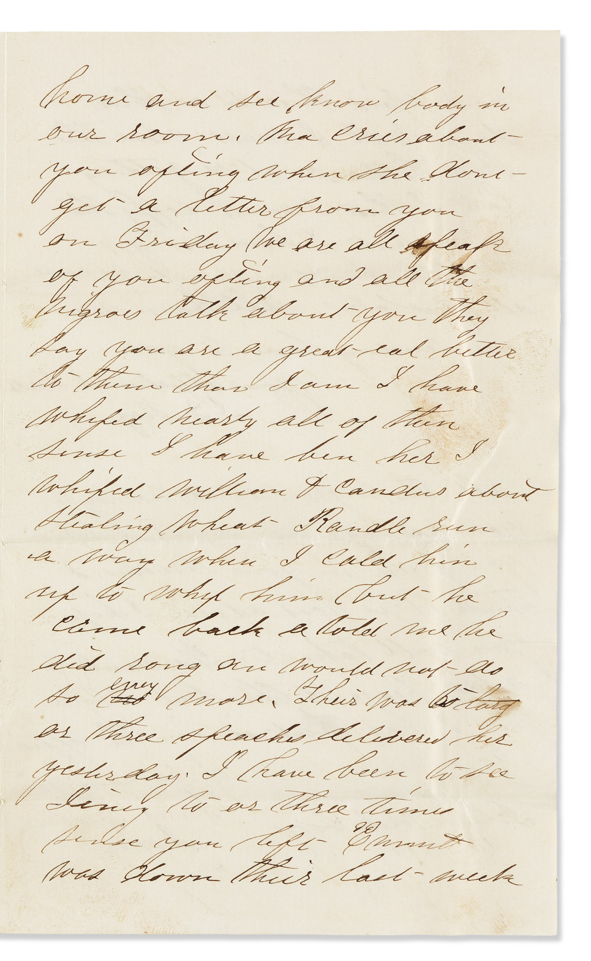 (SLAVERY & ABOLITION.) J.D. Ray. Letter by a wealthy planters son boasting of his short stint as an abusive overseer.